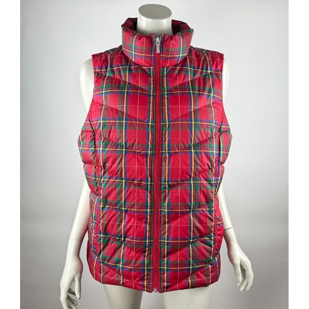 Lands End Down Puffer Vest Women L 14-16 NWOT Full Zip Sleeveless Jacket Tartan - Picture 1 of 13